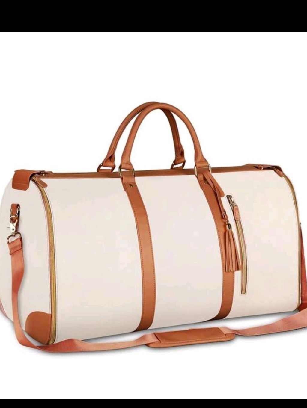 Cream And Tan Travel Duffel Bag - Classic Weekend Bag